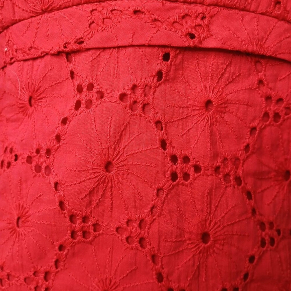Donna Morgan Strapless Eyelet Fit and Flare Cotton Midi Dress Red Size 10 - Picture 8 of 9